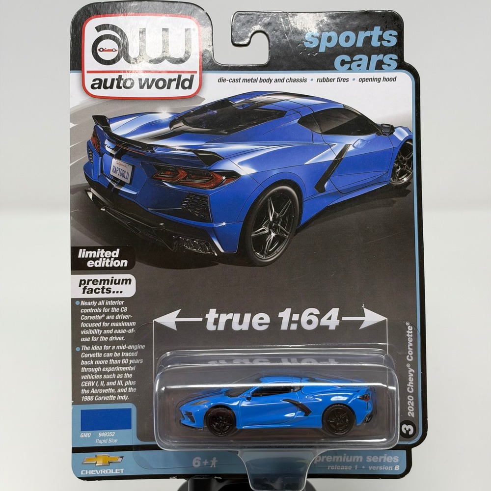 Auto World 2020 Chevy Corvette Rapid Blue 1:64 Diecast Premium R1 Version B